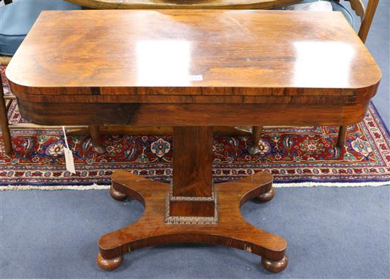 A William IV rosewood card table, W.92cm